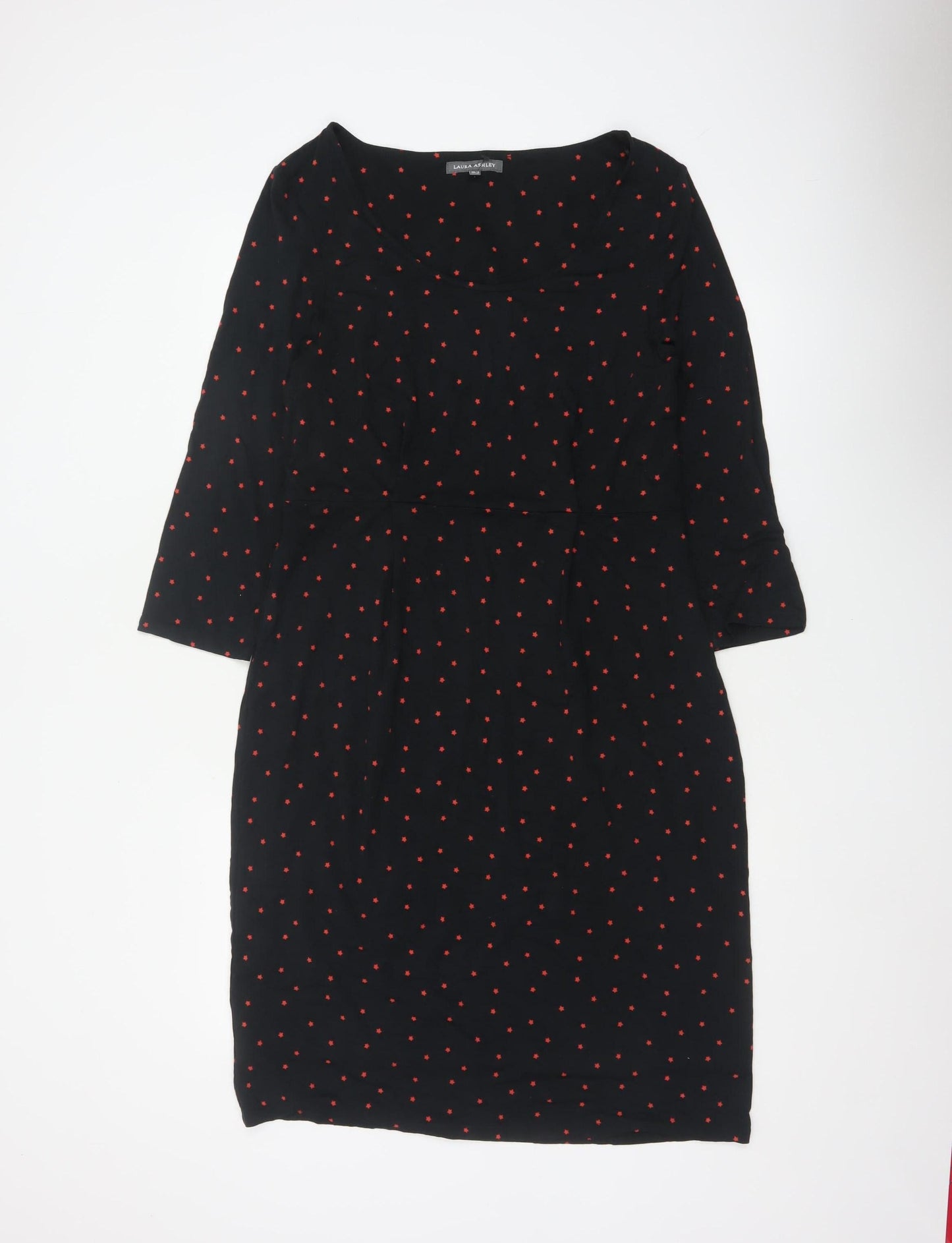 Laura Ashley Women Black Red Star Print UK 12 Sheath Knee Dress