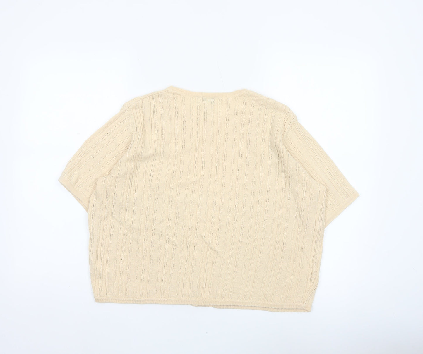 Viyella Women Ivory Cotton Knit Short Sleeve Round Neck Top L