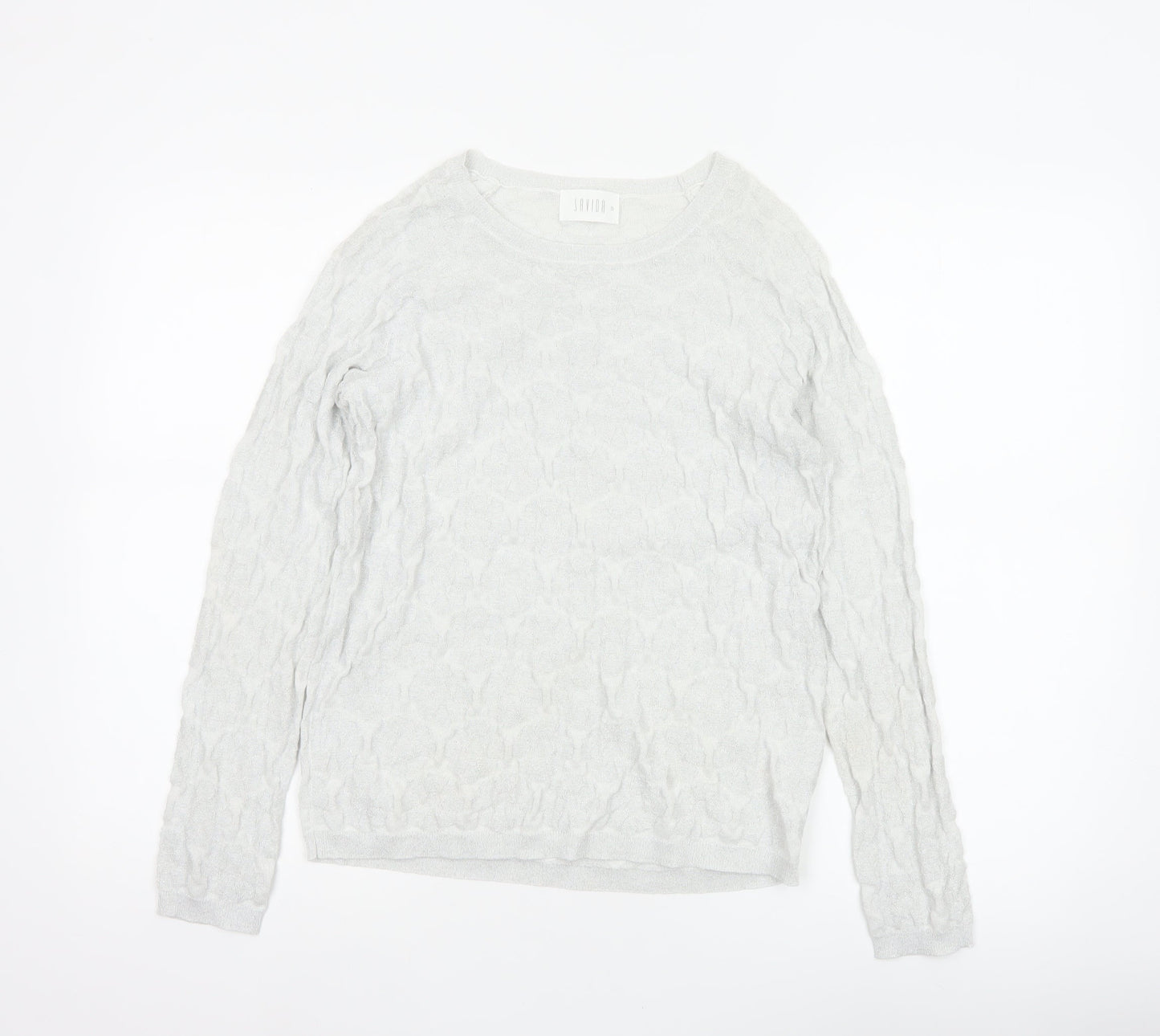 Savida Women Silver Cable Knit Crew Neck Jumper Size S