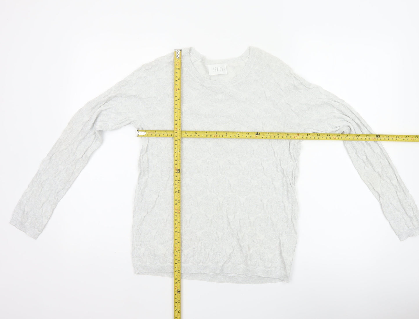 Savida Women Silver Cable Knit Crew Neck Jumper Size S