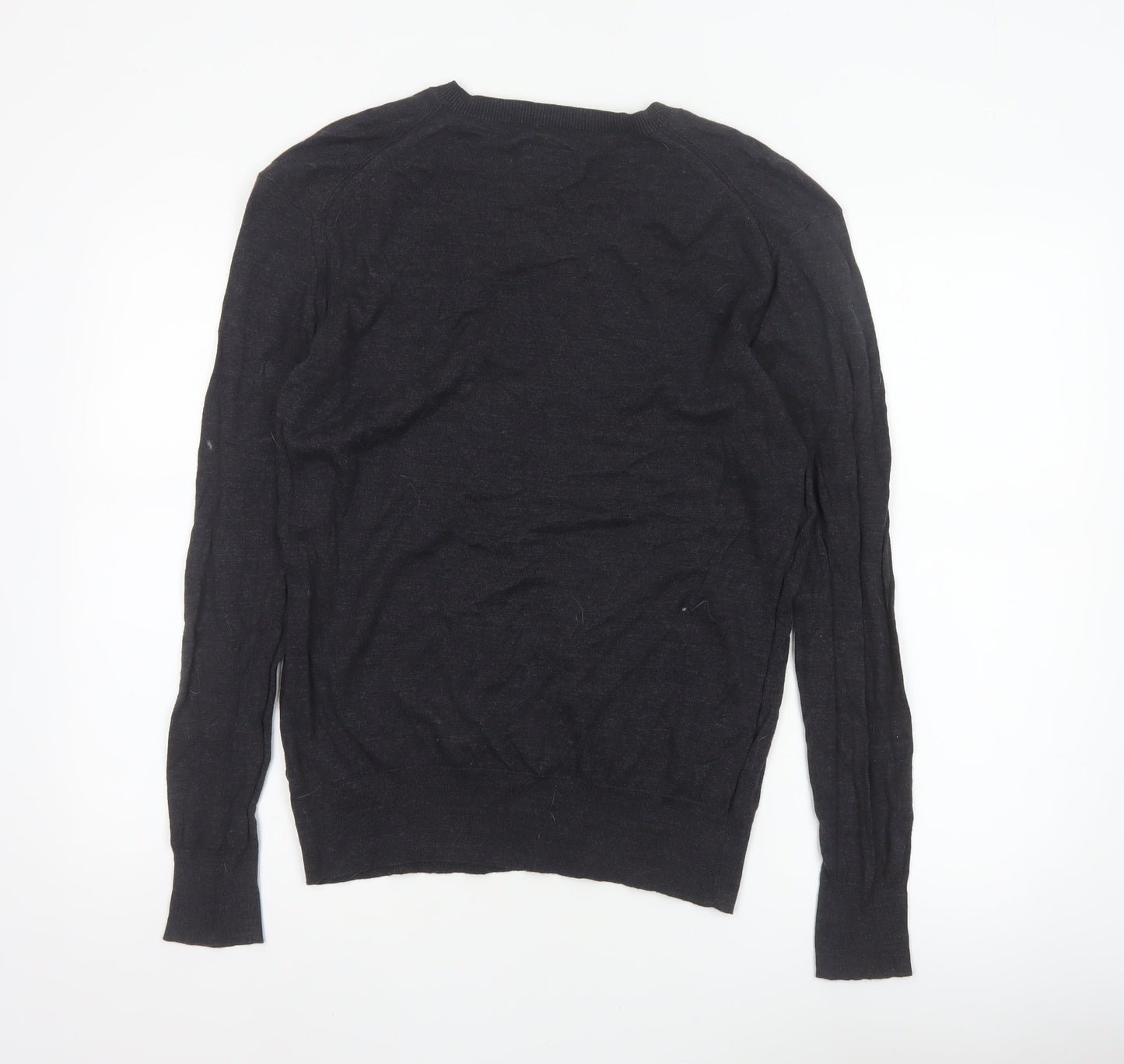 AllSaints Men Black Medium V-Neck Cotton Knit Pullover Jumper Logo