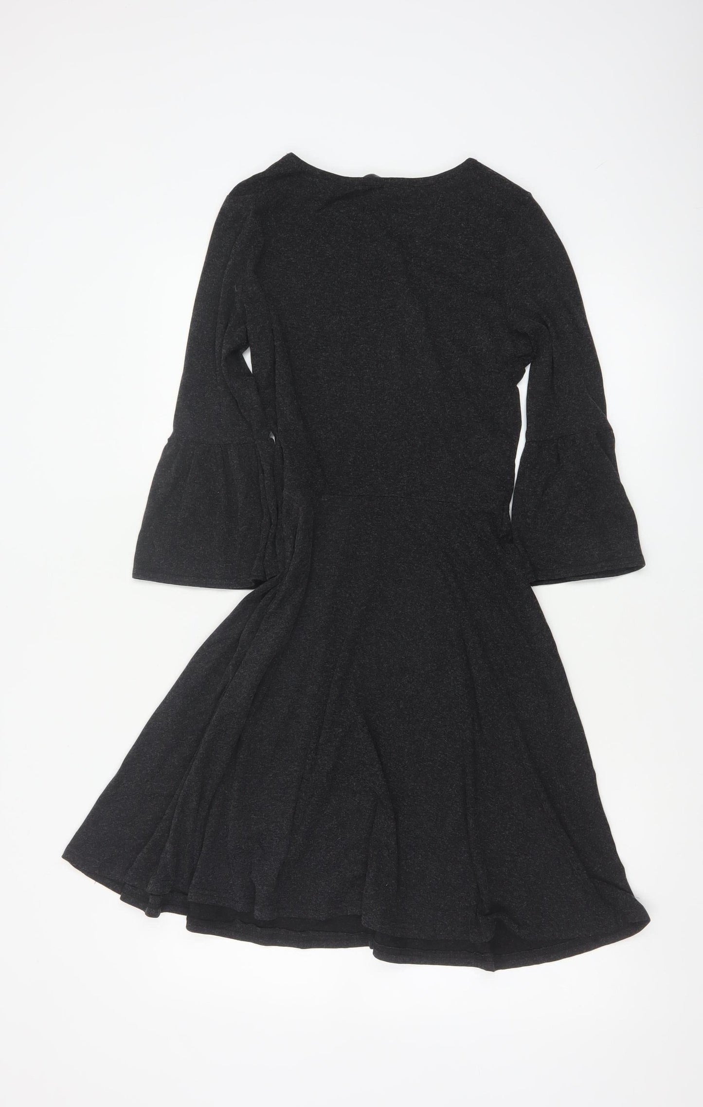 Dorothy Perkins Women Black UK 8 Fit & Flare Knit Bell Sleeve Dress