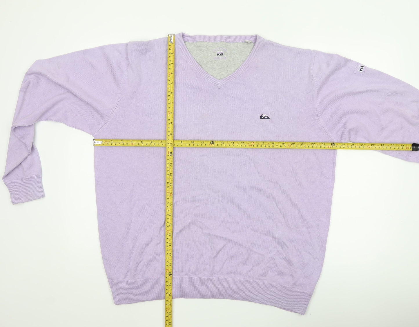 Cutter & Buck Men’s Purple L V-Neck Logo Cotton Blend Jumper