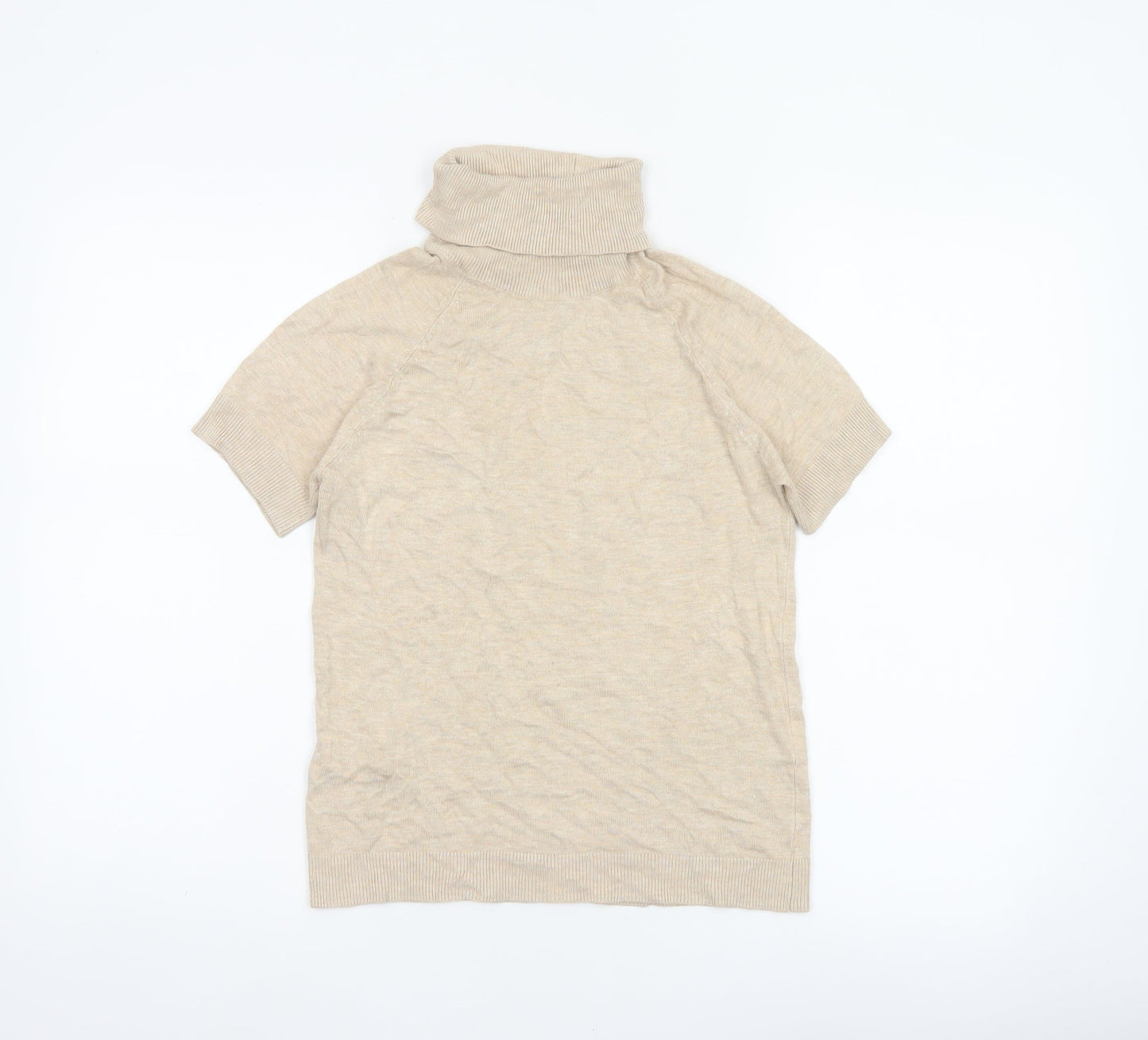 MNG Basics Women Beige S Roll Neck Short Sleeve Knit Jumper