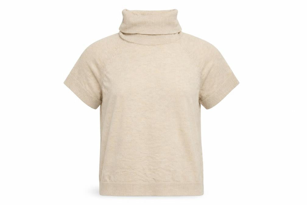 Mango Basics Women Beige S Roll Neck Short Sleeve Knit Jumper
