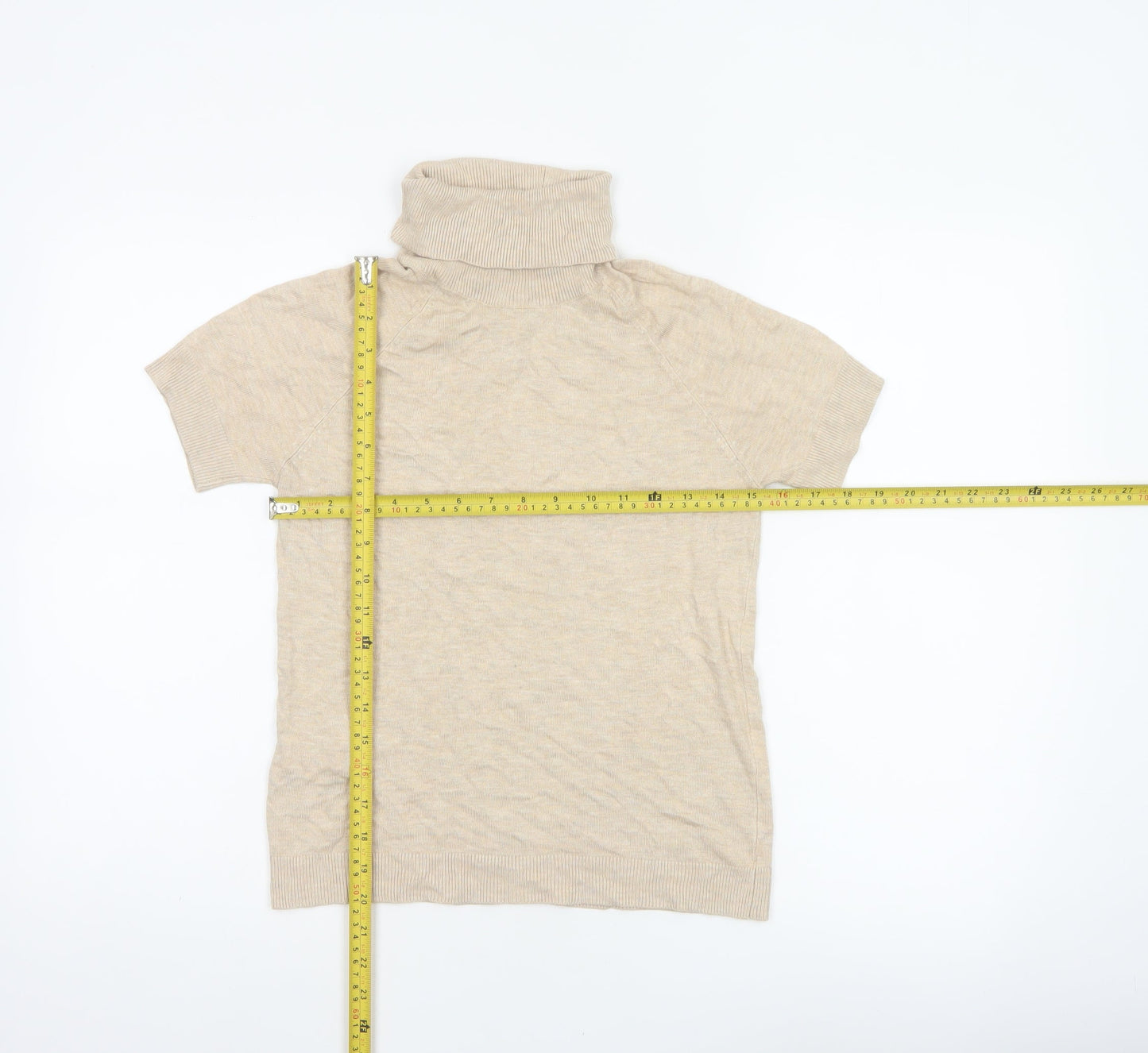 MNG Basics Women Beige S Roll Neck Short Sleeve Knit Jumper