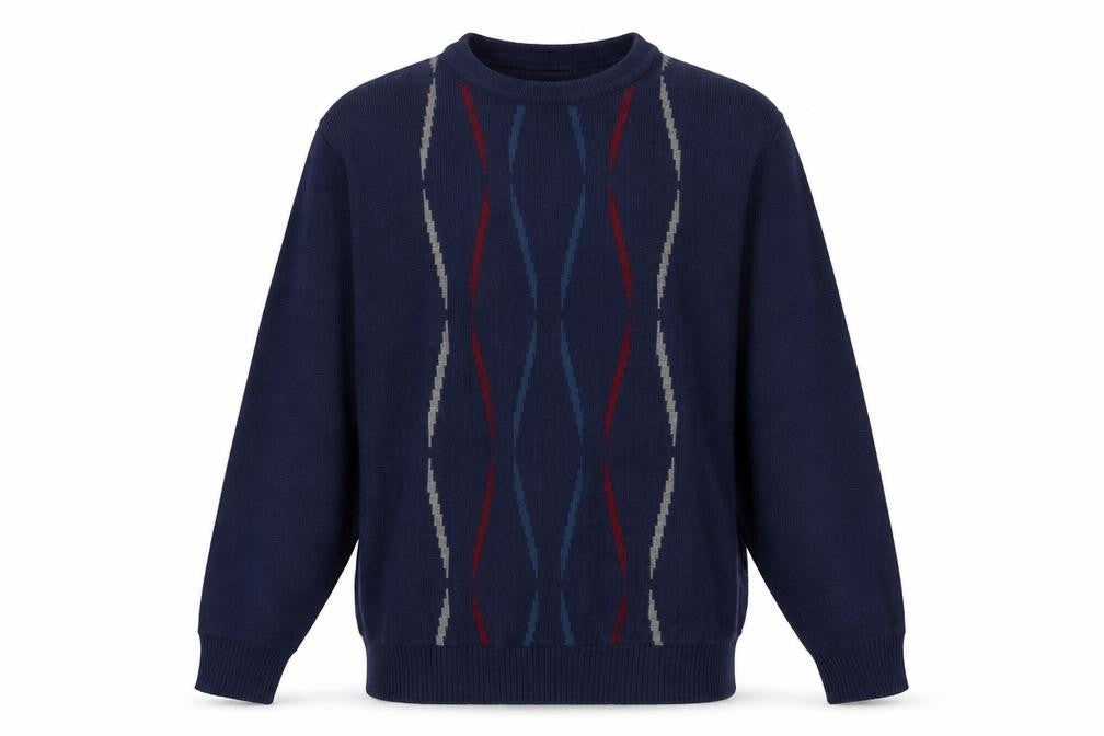 Signor Collection Men's Navy Geometric Knit Jumper M Wool Acrylic Retro