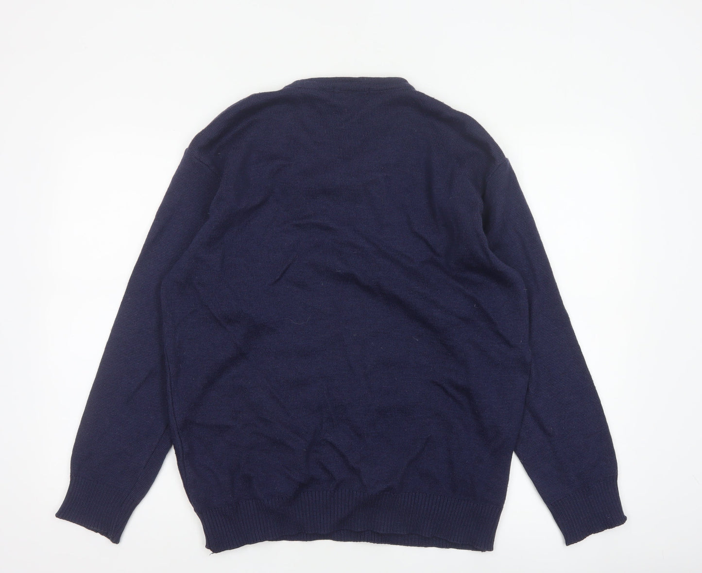 Signor Collection Men's Navy Geometric Knit Jumper M Wool Acrylic Retro