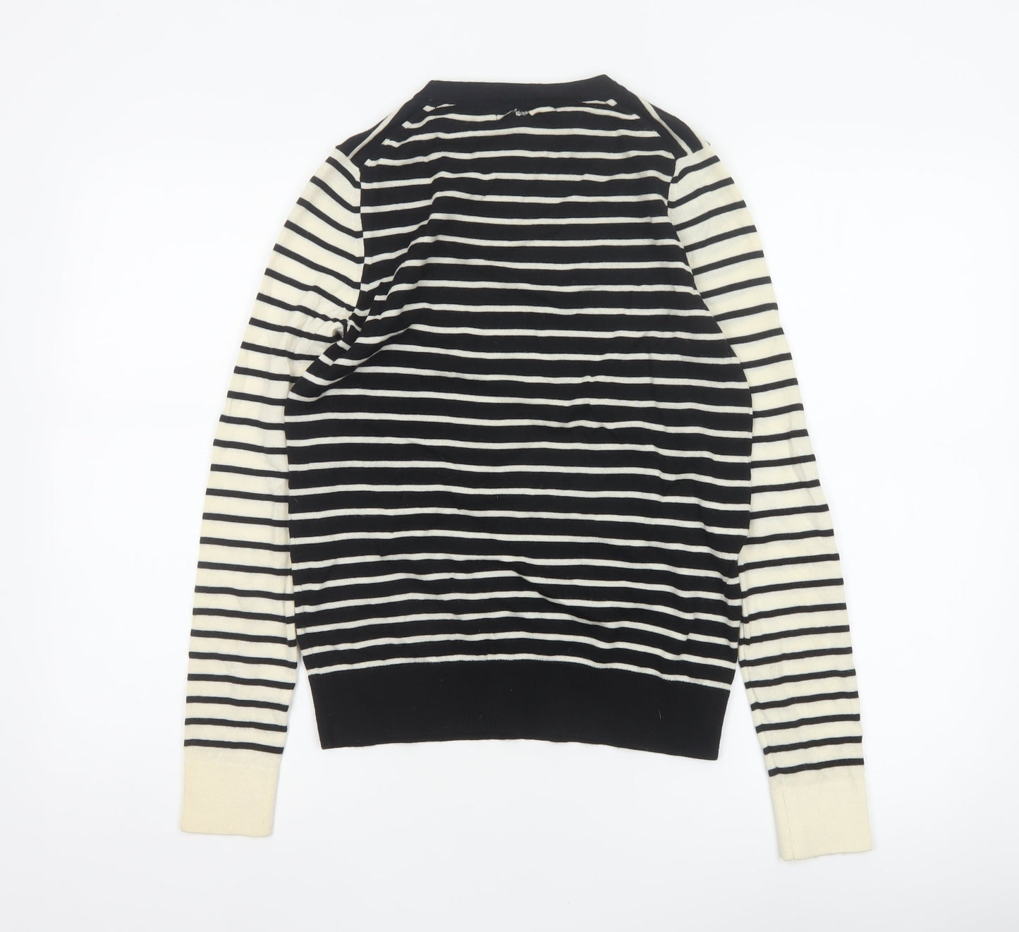 Marks and Spencer Women’s Black Ivory Stripe Merino Wool Jumper UK 8