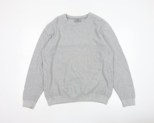 Marks and Spencer Men Grey L Cotton Crew Neck Knit Pullover Jumper