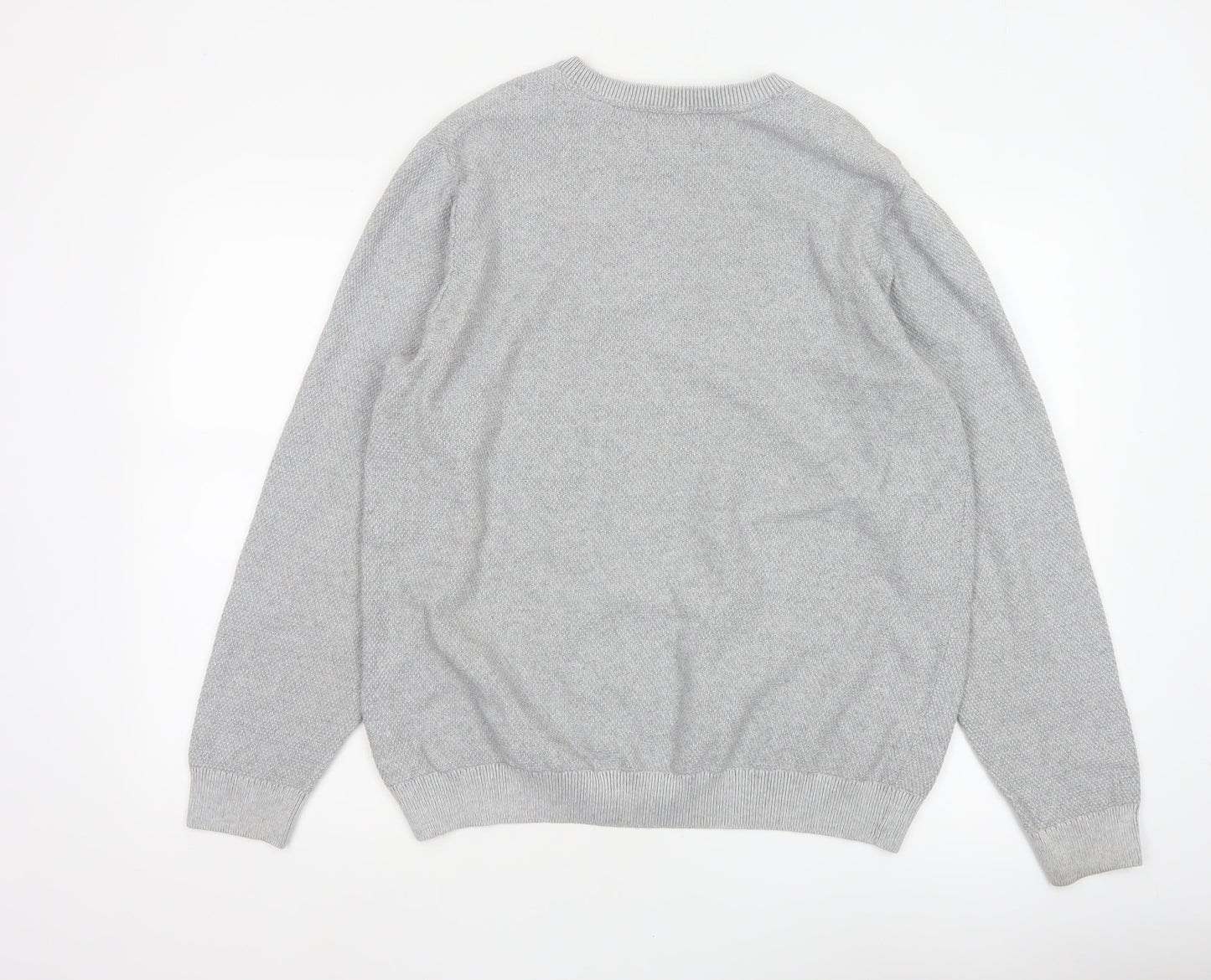Marks and Spencer Men Grey L Cotton Crew Neck Knit Pullover Jumper