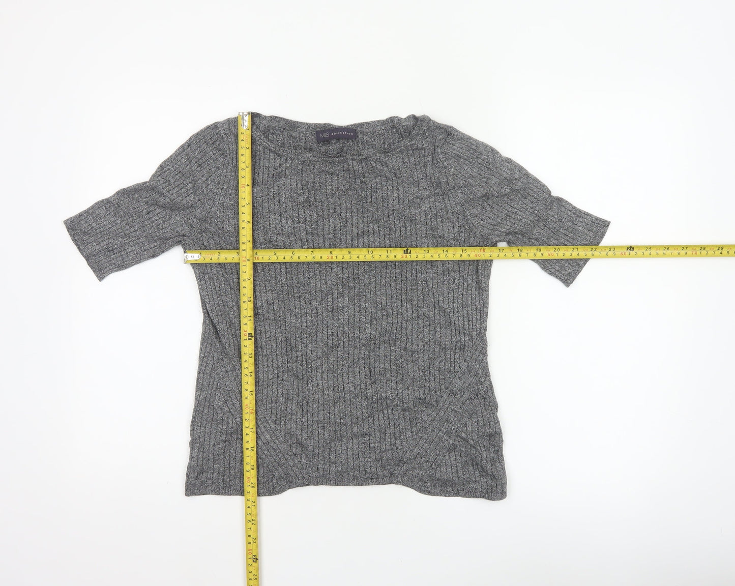 M&S Collection Women’s Grey Marl Knit Pullover Jumper UK 14 3/4 Sleeve