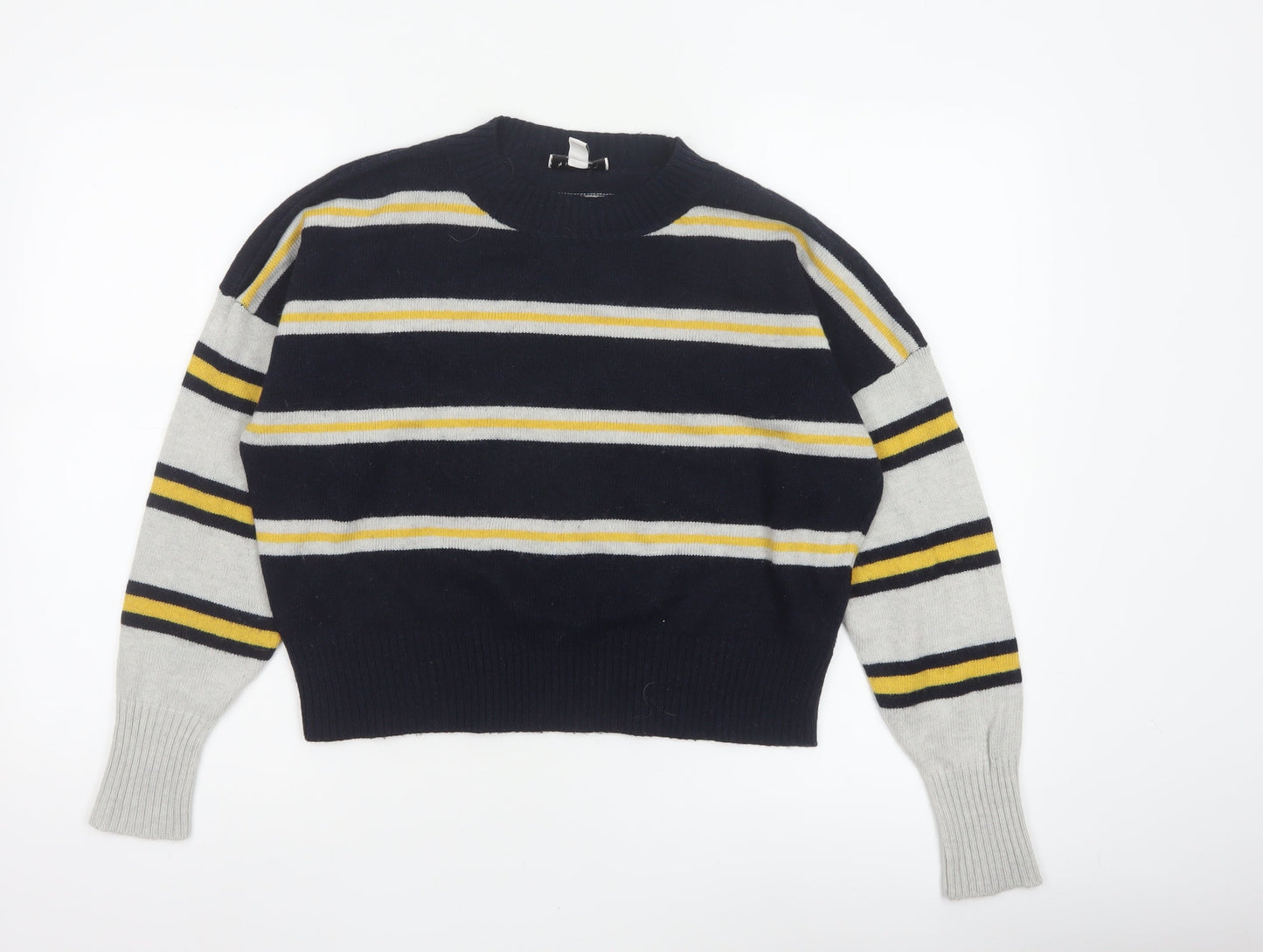 Topshop Women Navy Stripe Mock Neck Knit Jumper Size S