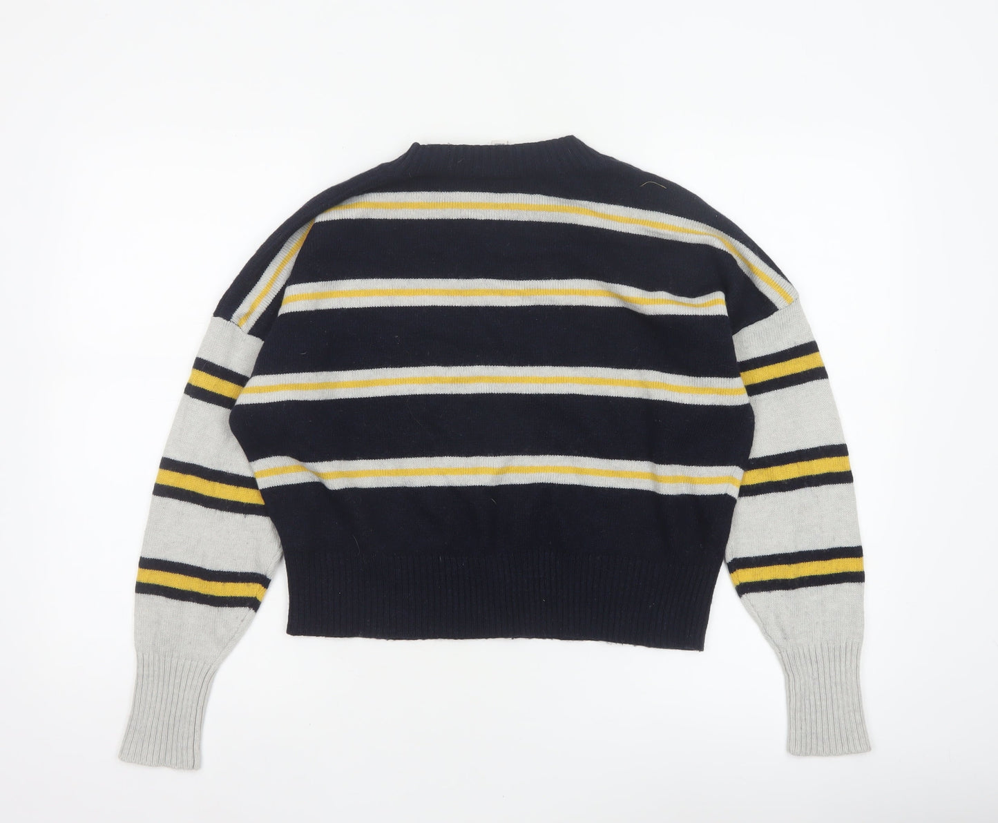 Topshop Women Navy Stripe Mock Neck Knit Jumper Size S