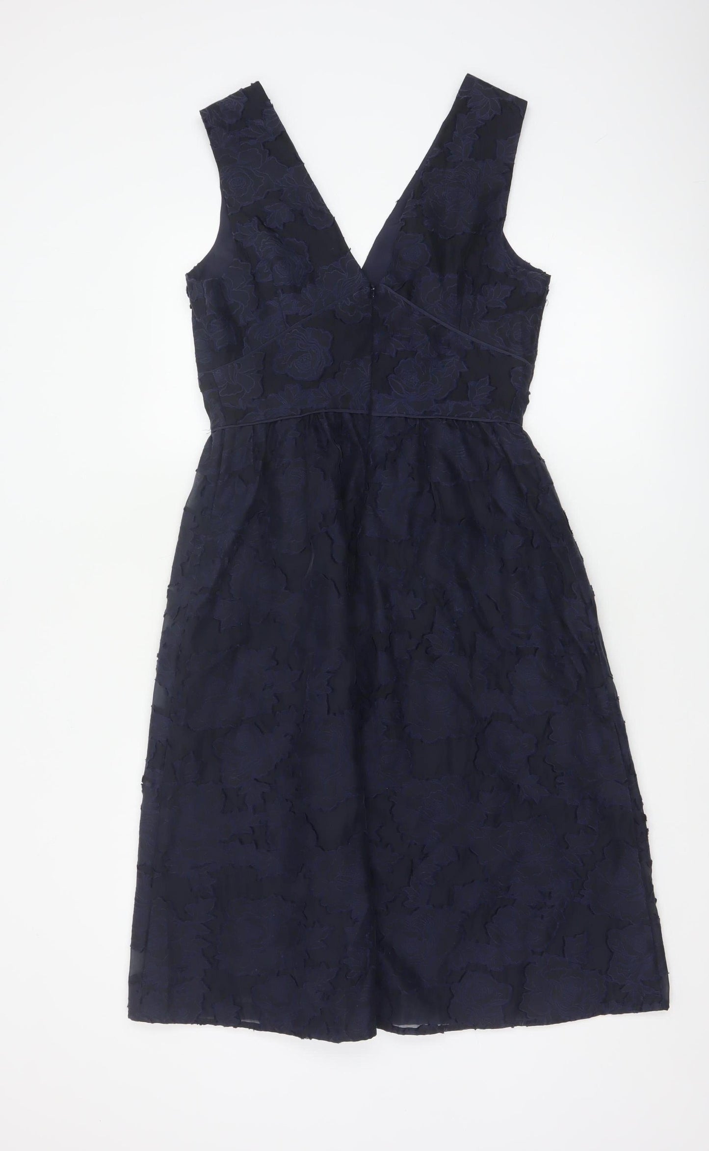Warehouse Women Blue Floral Jacquard Fit & Flare Midi Dress UK 10