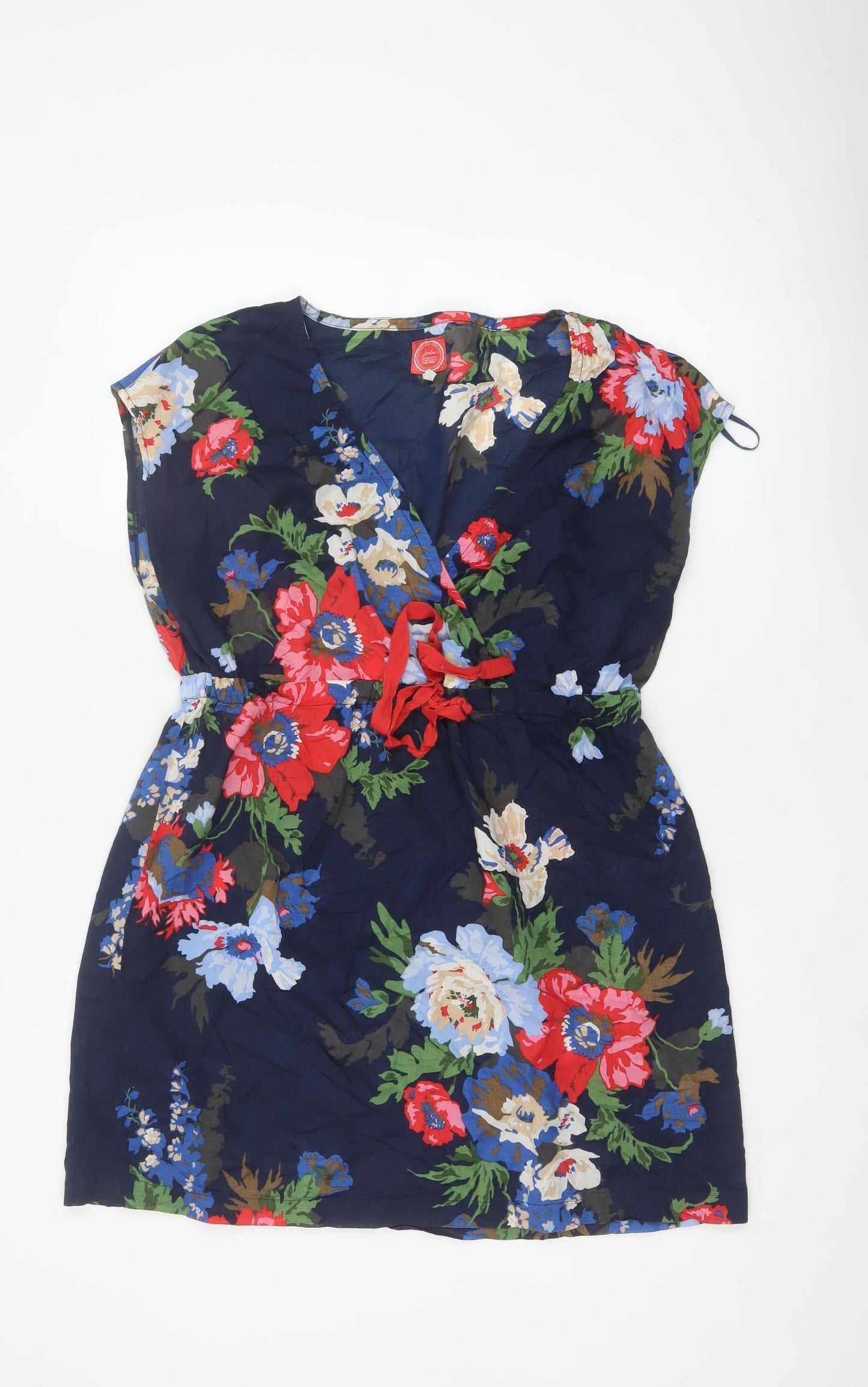 Joules Women Blue Floral Cotton Fit & Flare Knee Dress UK 14