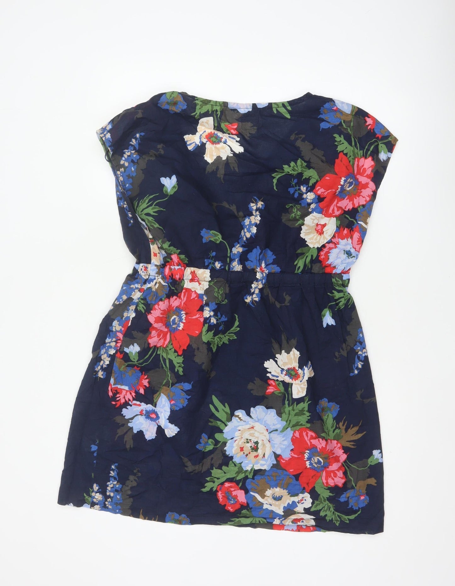 Joules Women Blue Floral Cotton Fit & Flare Knee Dress UK 14