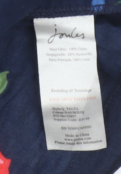 Joules Women Blue Floral Cotton Fit & Flare Knee Dress UK 14
