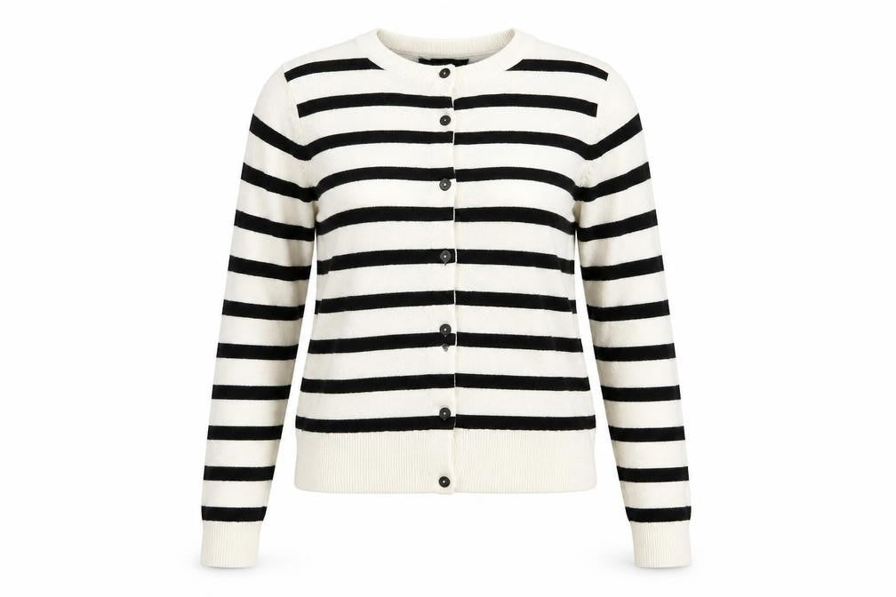 New Look Women’s Ivory Black Stripe Knit Button Cardigan UK 8