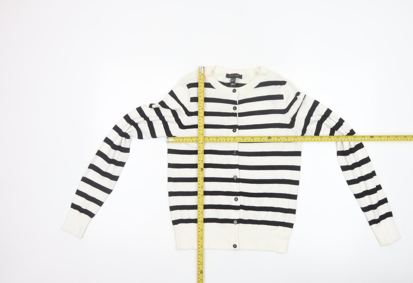 New Look Women’s Ivory Black Stripe Knit Button Cardigan UK 8