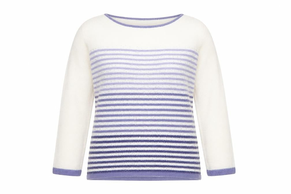 Bonmarché Women’s Ivory Purple Striped Sequin Knit Jumper M
