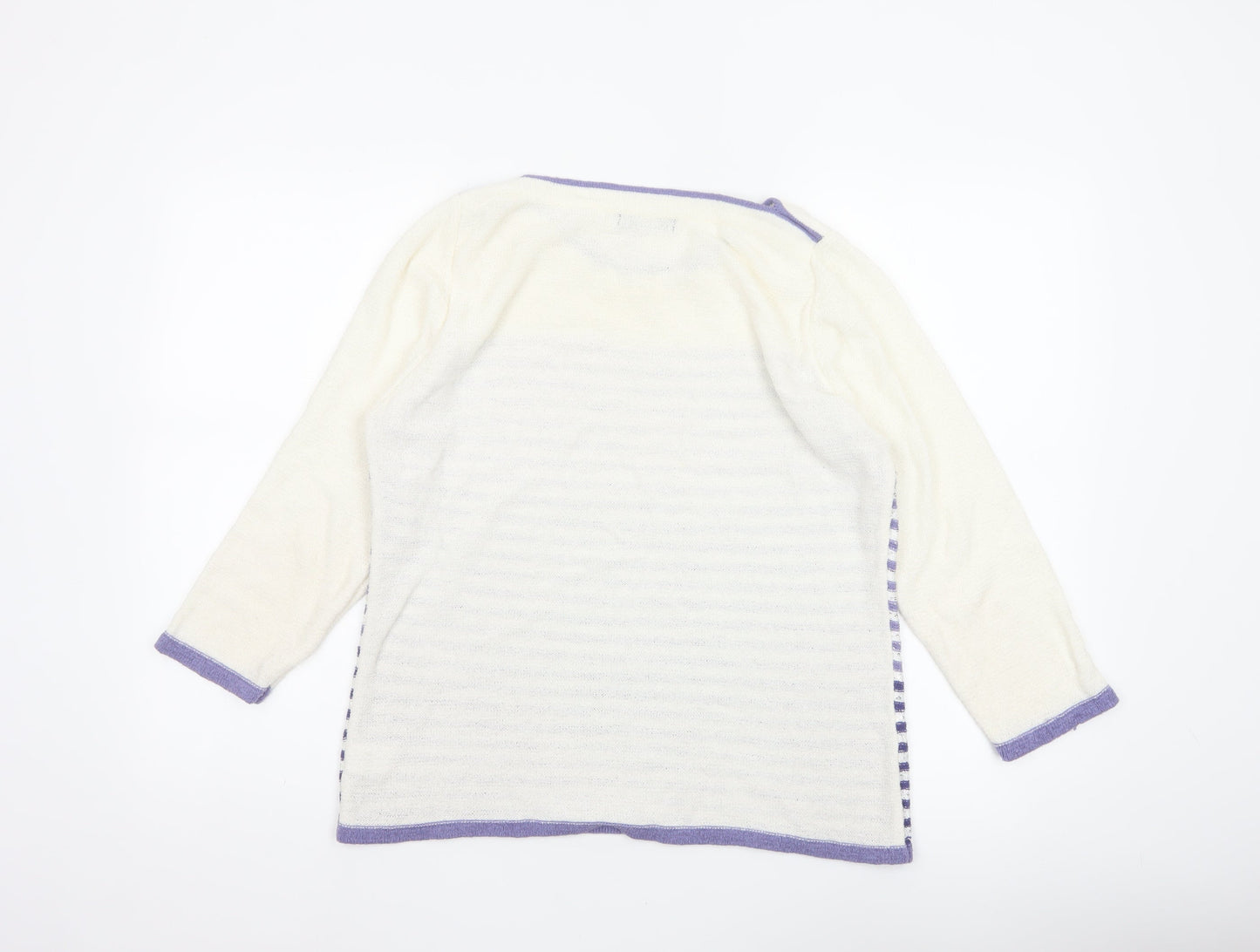 BM Collection Women’s Ivory Purple Striped Sequin Knit Jumper M