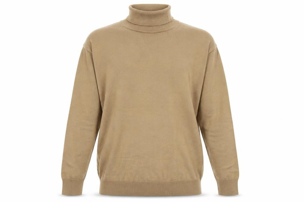 Marks and Spencer Men Beige L Merino Wool Blend Roll Neck Jumper