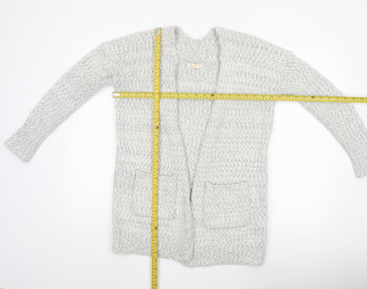 For Three Women Grey S Chunky Knit Open Longline Cardigan Pockets