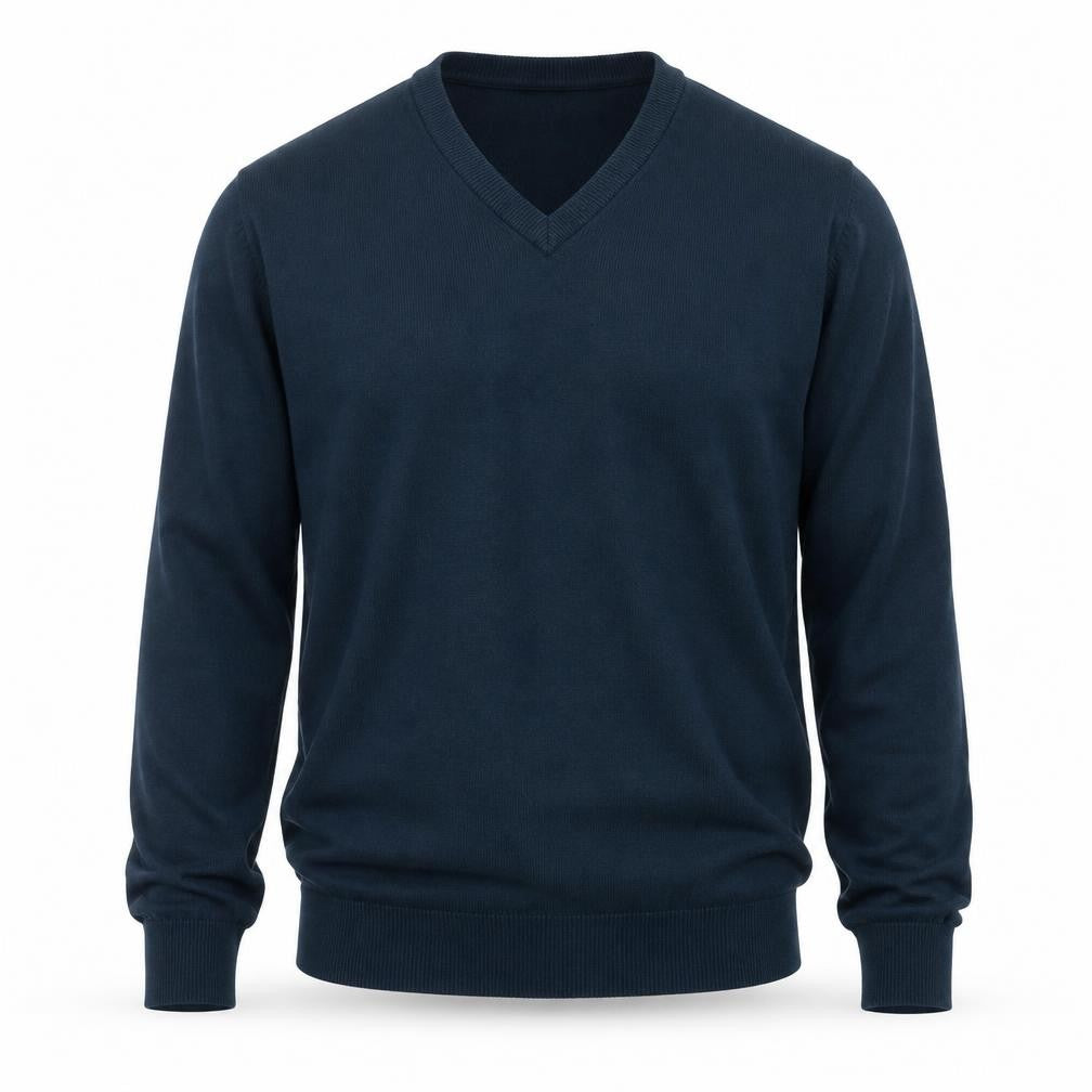 Marks & Spencer Men Blue M Pure Cotton V-Neck Knit Pullover Jumper