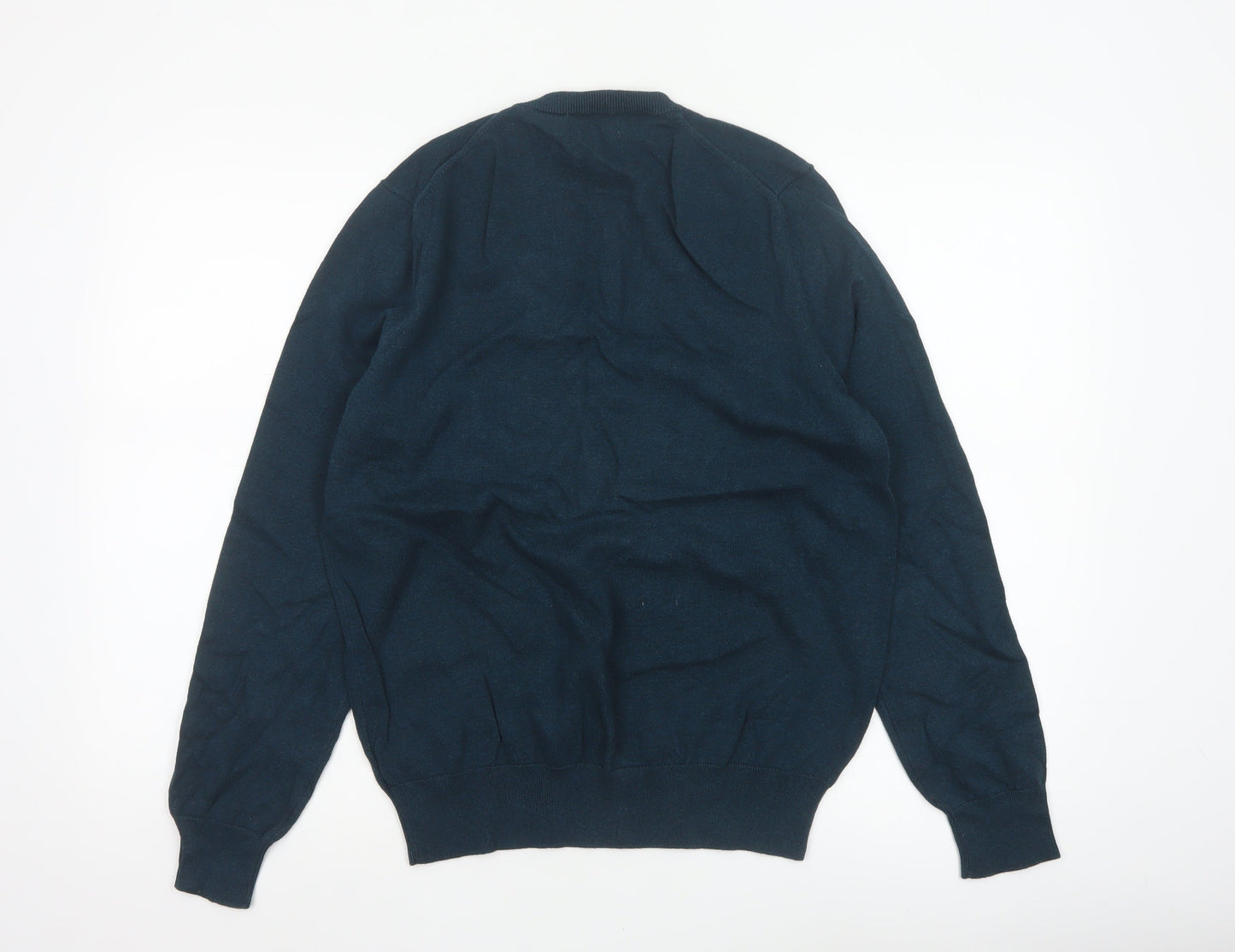 Marks and Spencer Men Blue M Pure Cotton V-Neck Knit Pullover Jumper