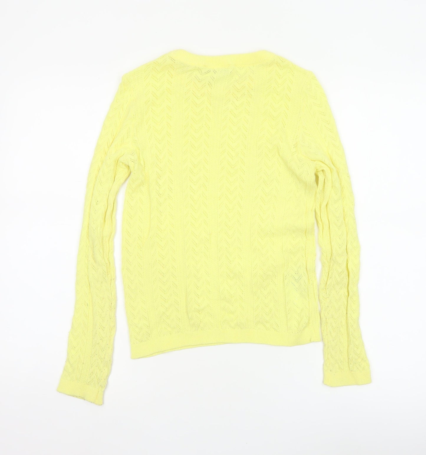 Mango MNG Women Yellow S Pointelle Knit Crew Neck Pullover Jumper