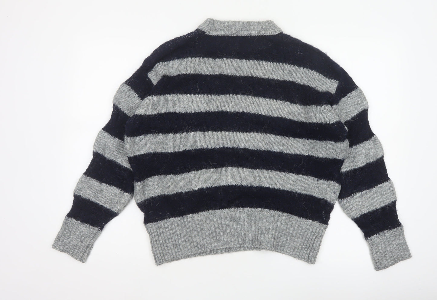 Zara Women Grey Black Striped Knit Pullover Jumper Size S Wool Blend