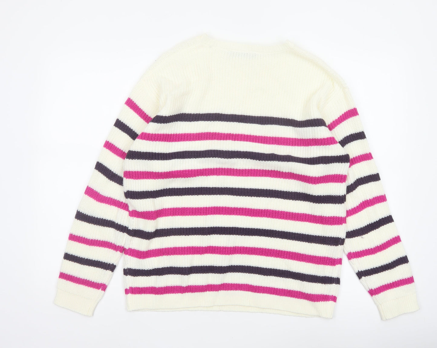 Bonmarché Women Ivory Pink Stripe Acrylic Knit Jumper UK 16 Crew Neck