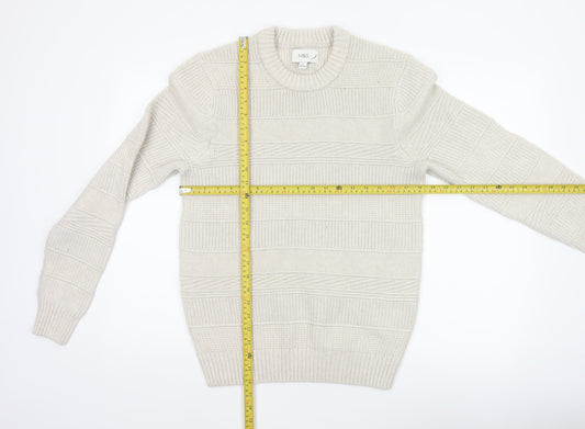 Marks and Spencer Men Ivory S Chunky Knit Striped Crew Neck Jumper