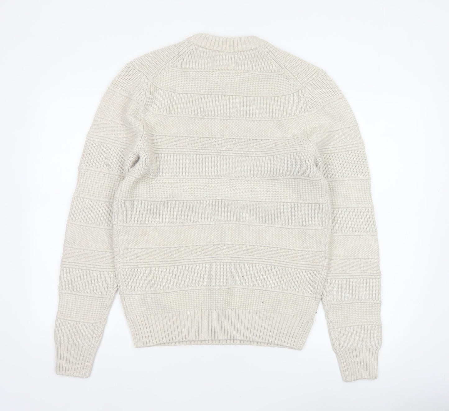 Marks and Spencer Men Ivory S Chunky Knit Striped Crew Neck Jumper