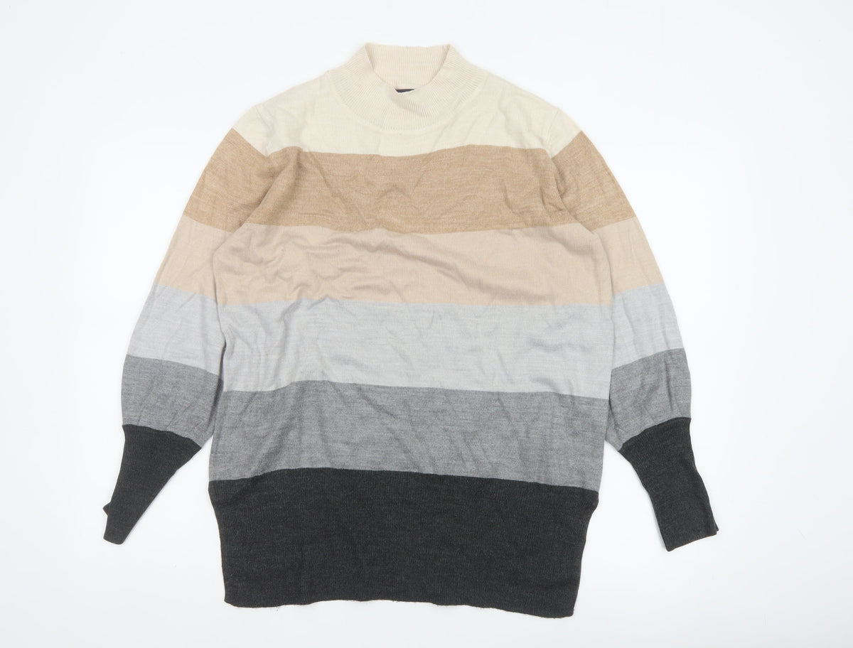 Marks & Spencer Women's Multicoloured M Mock Neck Striped Knit Jumper