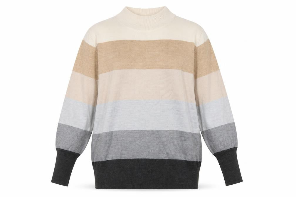 Marks & Spencer Women's Multicoloured M Mock Neck Striped Knit Jumper