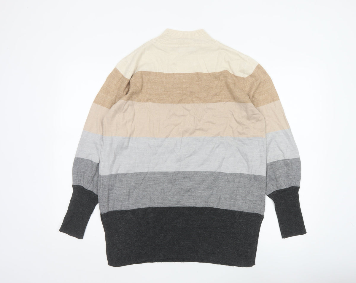 Marks & Spencer Women's Multicoloured M Mock Neck Striped Knit Jumper