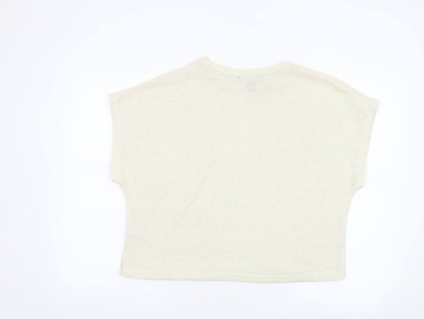 New Look Women Ivory Glitter Knit Cap Sleeve T-Shirt Size S