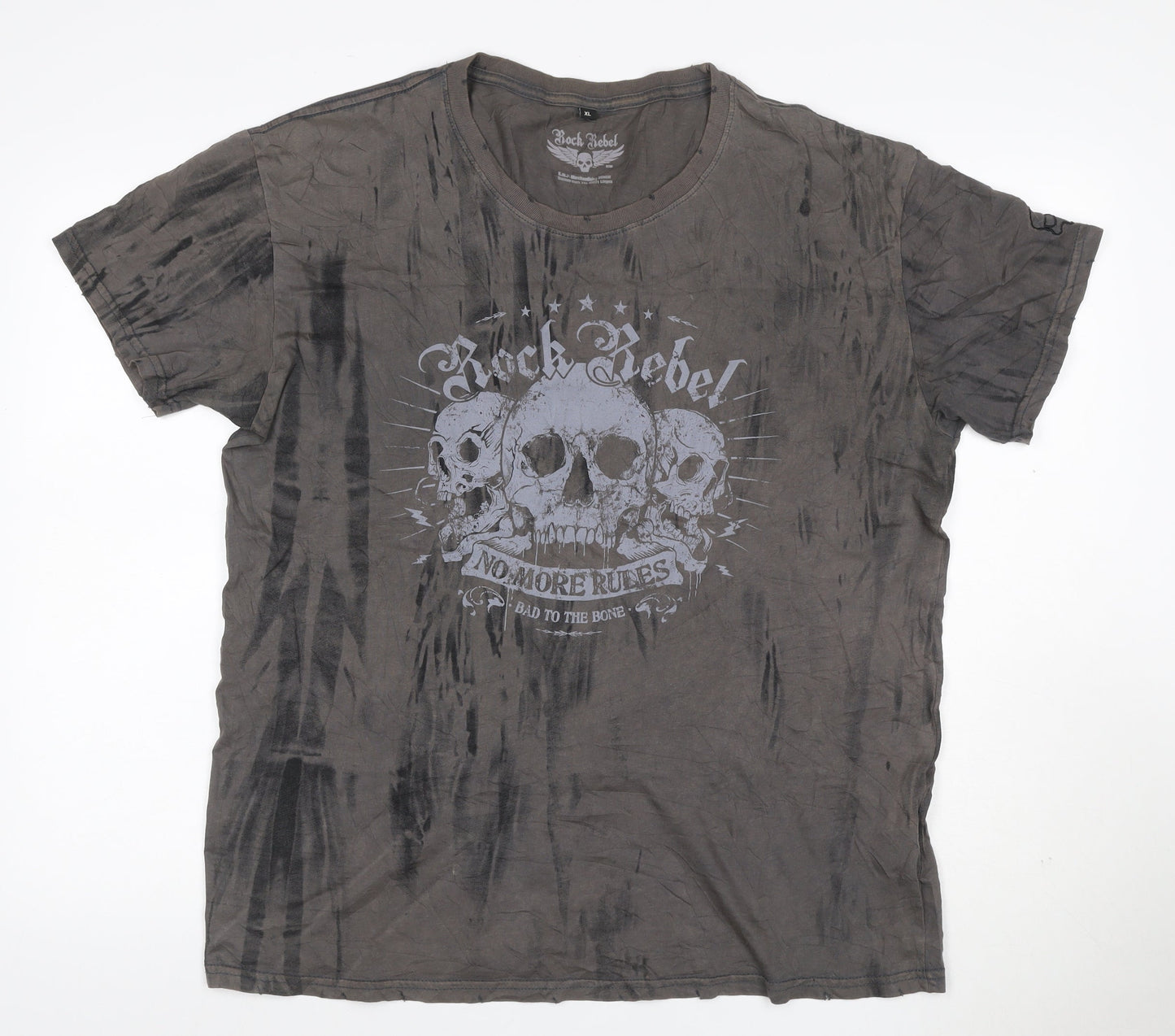 Rock Rebel Men's Grey XL Skull Graphic Rock T-Shirt Cotton