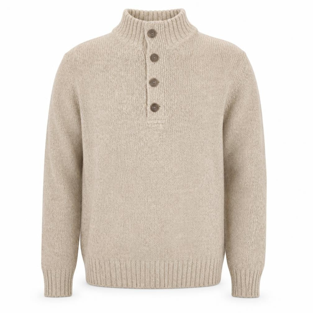L.L.Bean Men’s Beige Cotton Henley Jumper Size S Chunky Knit