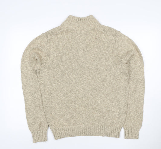 L.L.Bean Men’s Beige Cotton Henley Jumper Size S Chunky Knit