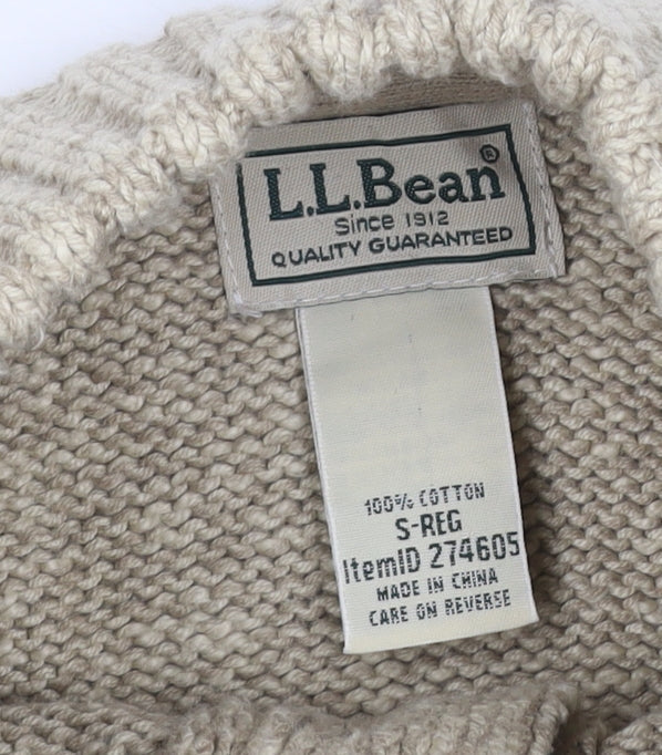 L.L.Bean Men’s Beige Cotton Henley Jumper Size S Chunky Knit