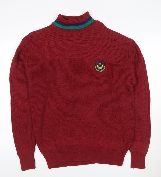 South Mountain Men's Red XL Ramie Cotton Roll Neck Logo Jumper