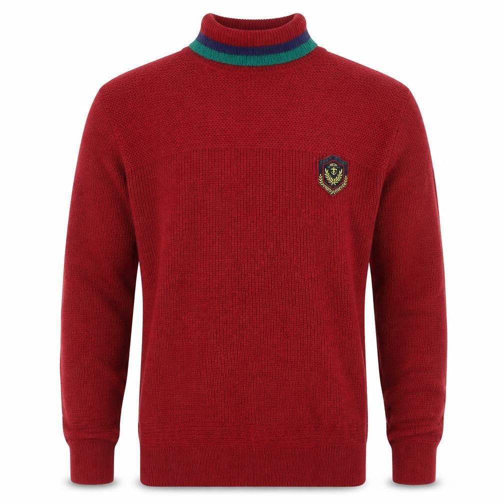 South Mountain Men's Red XL Ramie Cotton Roll Neck Logo Jumper