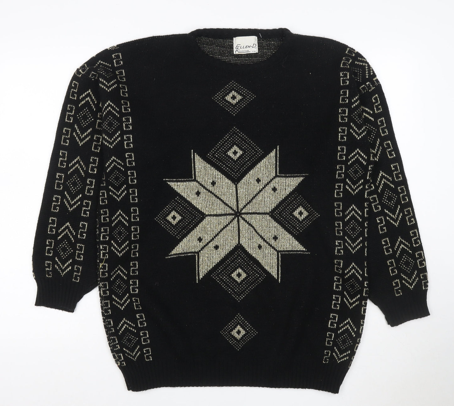 Ellen-D Women Black M Geometric Knit Pullover Jumper Vintage
