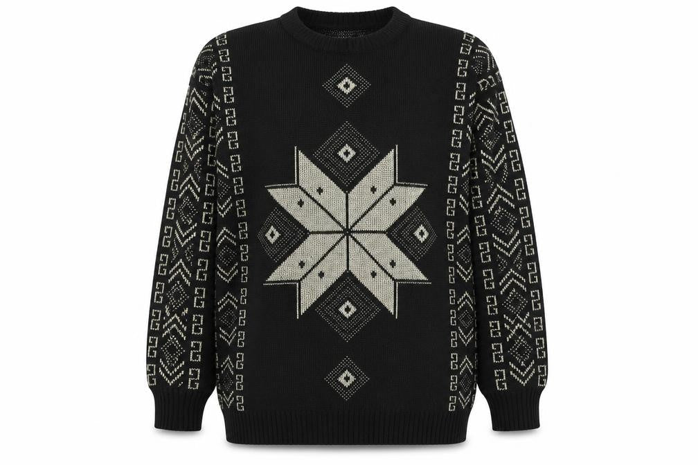 Ellen-D Women Black M Geometric Knit Pullover Jumper Vintage