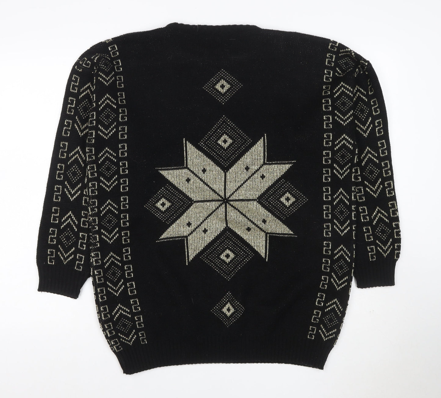 Ellen-D Women Black M Geometric Knit Pullover Jumper Vintage