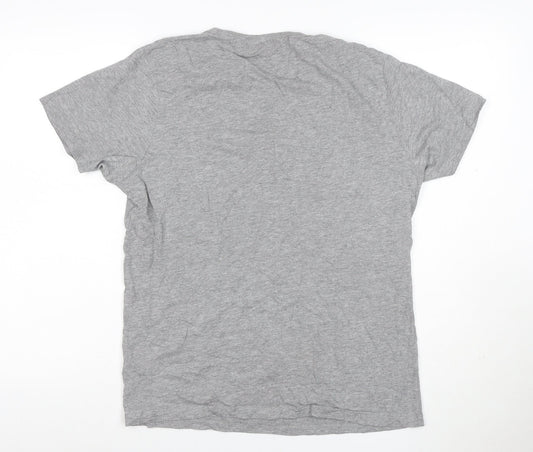 Jack & Jones Men Grey L Graphic Logo Crew Neck Short Sleeve T-Shirt