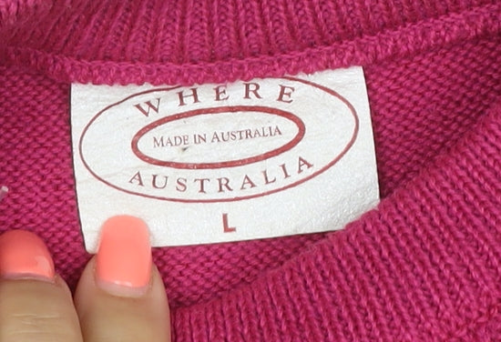 Where Australia Women’s Pink L Cable Knit Wool Blend Jumper